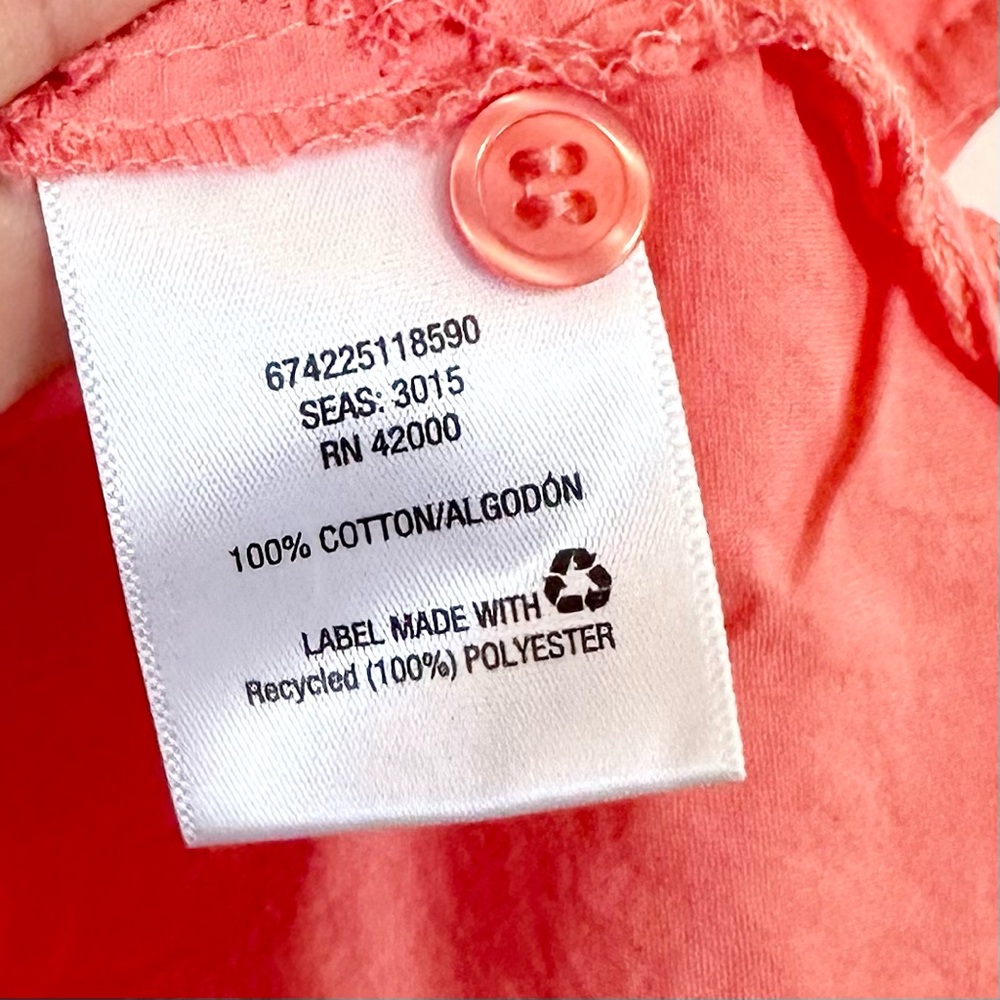 Basic Editions Coral Sleeveless Eyelet V-Neck Button Down Blouse - Medium - Picture 3 of 6